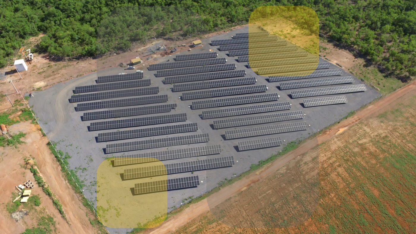 Vista aérea: usina em solo